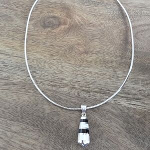 Signed PD Vintage Sterling Silver Onyx & Mother of Pearl Pendant & Chocker 925